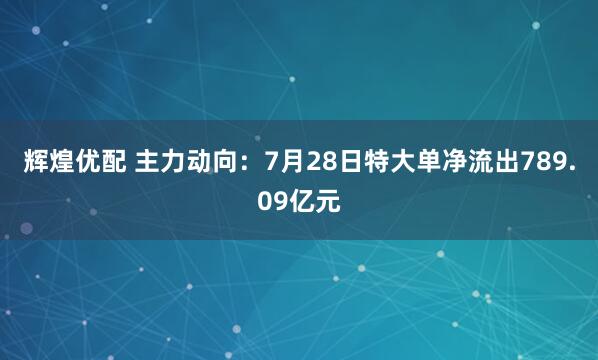 辉煌优配 主力动向：7月28日特大单净流出789.09亿元